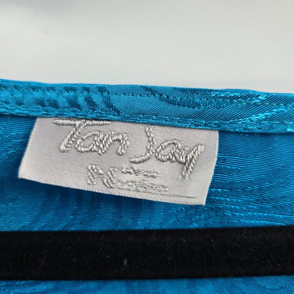 Vintage 80s 90s TanJay Electric Blue Embossed Swirls Sleeveless Cowl Top - Picture 2 of 7